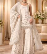 white georgette embroidered sharara set