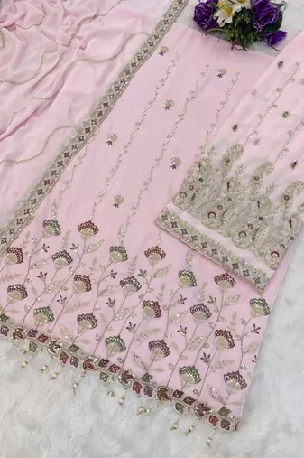 baby pink georgette embroidered sharara set