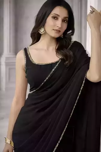 Georgette Saree with Designer Blouse & Golden Lace Border – Party Wear & Wedding Collection