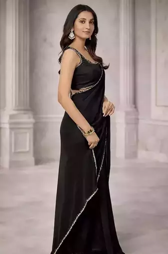 Georgette Saree with Designer Blouse & Golden Lace Border – Party Wear & Wedding Collection