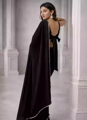 Georgette Saree with Designer Blouse & Golden Lace Border     Party Wear & Wedding Collection 3