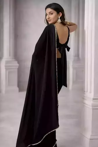 Georgette Saree with Designer Blouse & Golden Lace Border – Party Wear & Wedding Collection