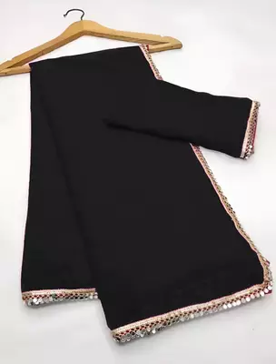 Georgette Saree with Designer Blouse & Golden Lace Border     Party Wear & Wedding Collection 4