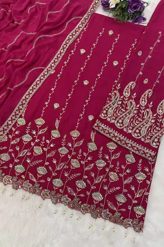 rani pink georgette embroidered sharara set