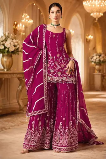 rani pink georgette embroidered sharara set