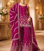 rani pink georgette embroidered sharara set