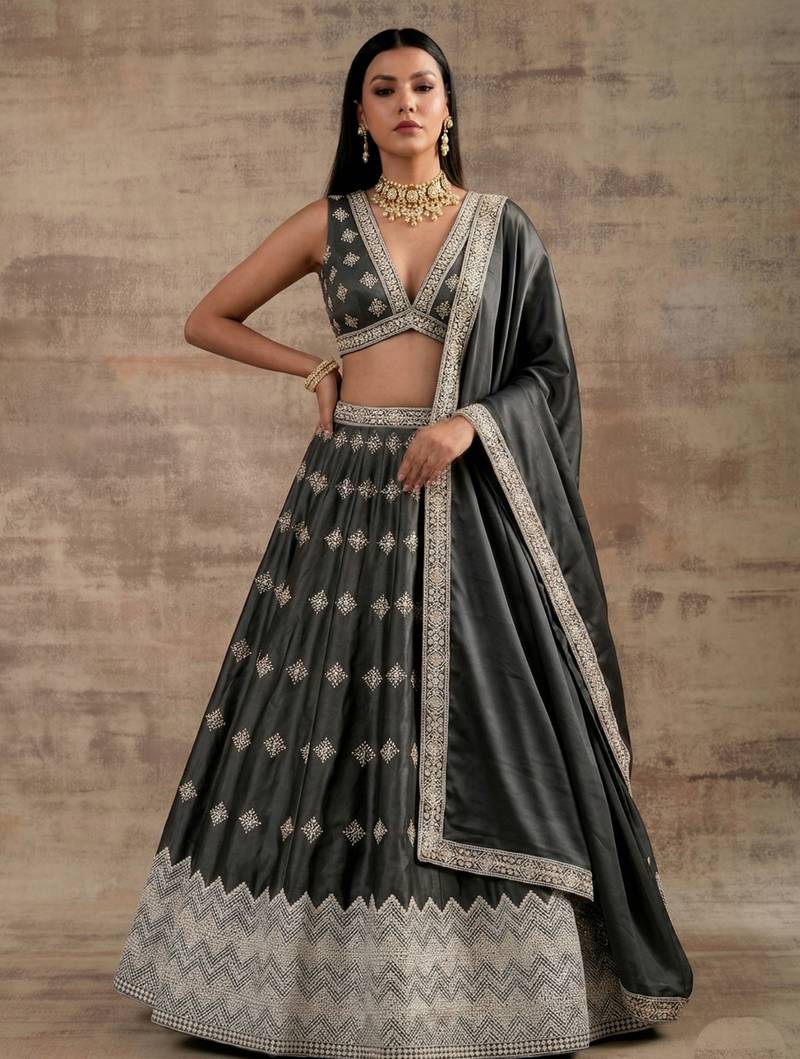 Grey Designer Premium Function Wear Lehenga Choli