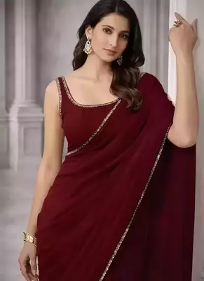 Georgette Saree with Designer Blouse & Golden Lace Border     Party Wear & Wedding Collection 2