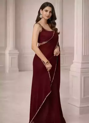 Georgette Saree with Designer Blouse & Golden Lace Border     Party Wear & Wedding Collection 1