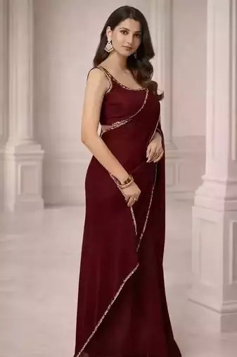 Georgette Saree with Designer Blouse & Golden Lace Border – Party Wear & Wedding Collection