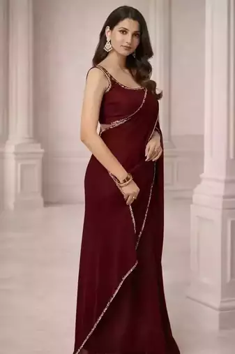 Georgette Saree with Designer Blouse & Golden Lace Border – Party Wear & Wedding Collection