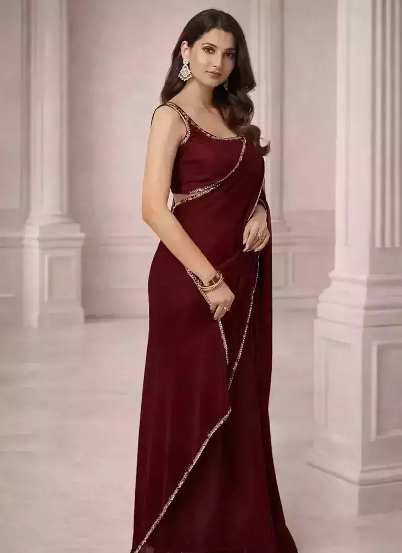 Georgette Saree with Designer Blouse & Golden Lace Border – Party Wear & Wedding Collection