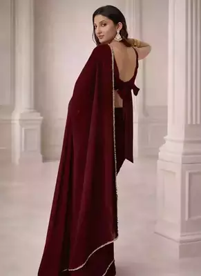 Georgette Saree with Designer Blouse & Golden Lace Border     Party Wear & Wedding Collection 3