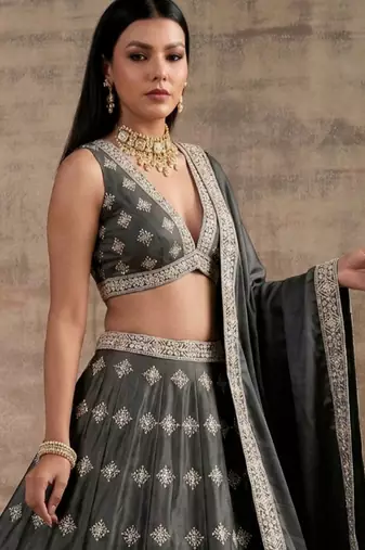 Grey Designer Premium Function Wear Lehenga Choli