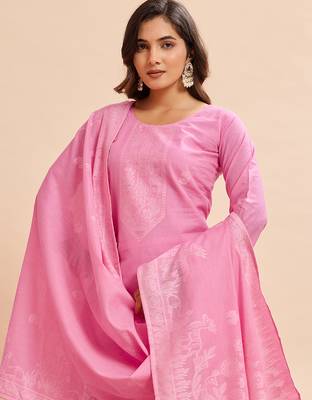 Elegant pink pure cotton jacquard kurta set with dupatta 2