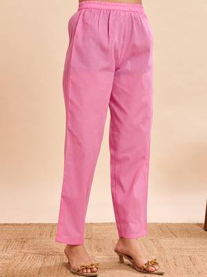 Elegant pink pure cotton jacquard kurta set with dupatta 5