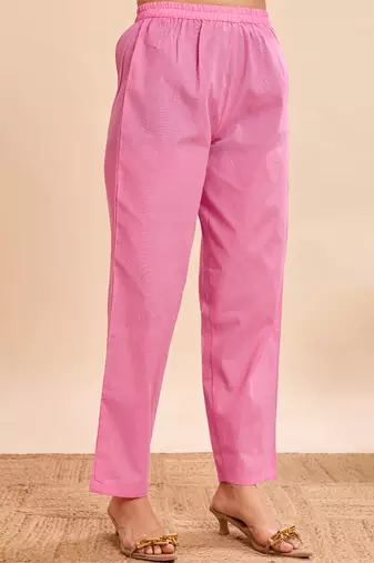 Elegant pink pure cotton jacquard kurta set with dupatta