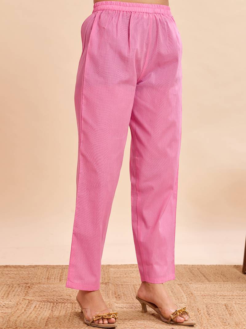 Elegant pink pure cotton jacquard kurta set with dupatta