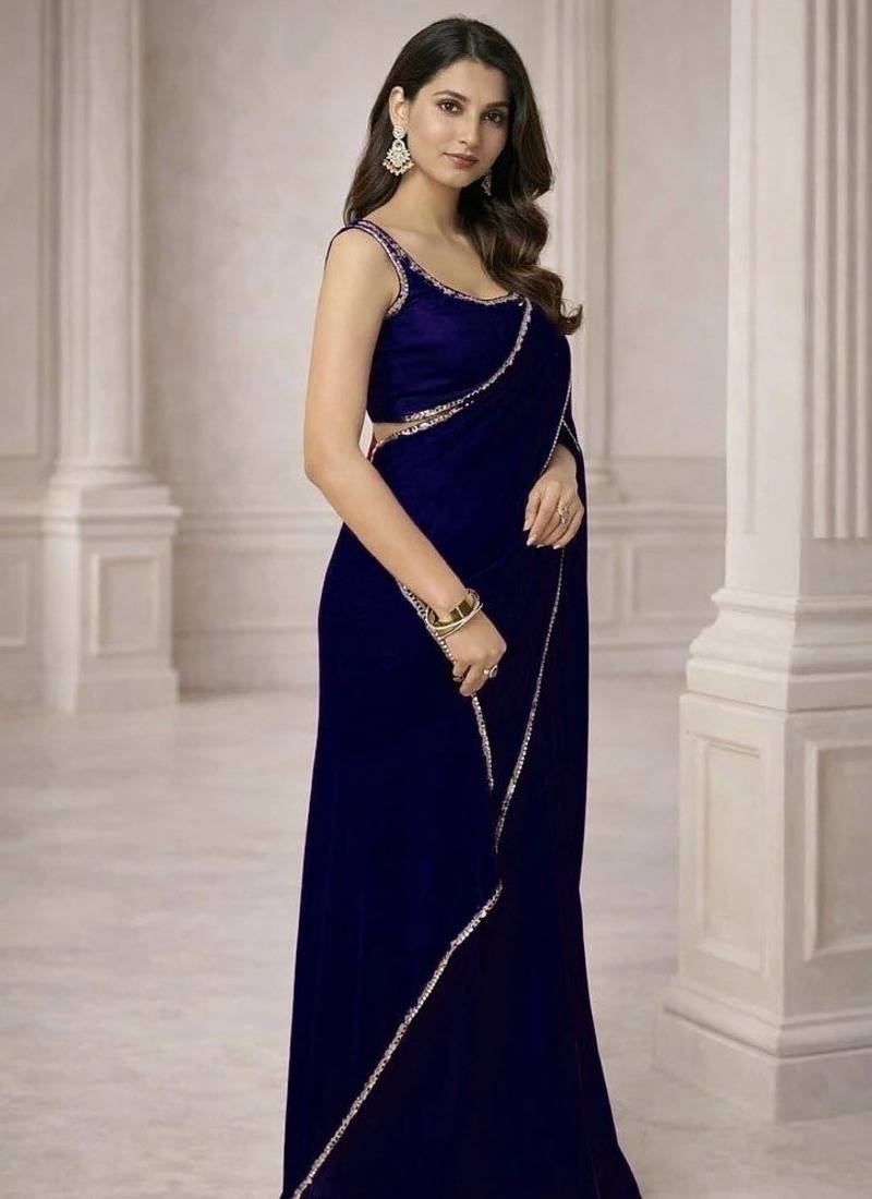 Georgette Saree with Designer Blouse & Golden Lace Border – Party Wear & Wedding Collection