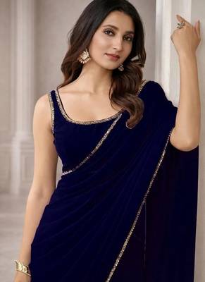 Georgette Saree with Designer Blouse & Golden Lace Border     Party Wear & Wedding Collection 2