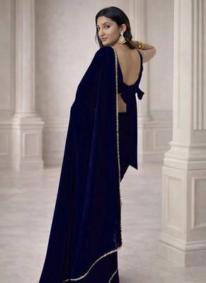 Georgette Saree with Designer Blouse & Golden Lace Border     Party Wear & Wedding Collection 3