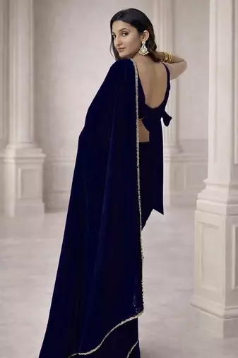 Georgette Saree with Designer Blouse & Golden Lace Border     Party Wear & Wedding Collection