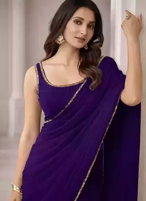 Georgette Saree with Designer Blouse & Golden Lace Border 2