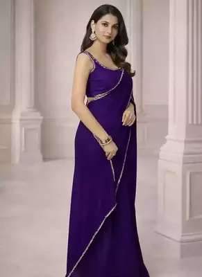 Georgette Saree with Designer Blouse & Golden Lace Border 1