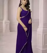 Georgette Saree with Designer Blouse & Golden Lace Border