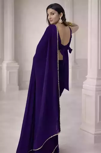 Georgette Saree with Designer Blouse & Golden Lace Border