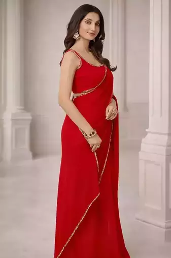 Georgette Saree with Designer Blouse & Golden Lace Border – Party Wear & Wedding Collection