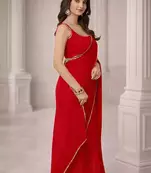 Georgette Saree with Designer Blouse & Golden Lace Border – Party Wear & Wedding Collection