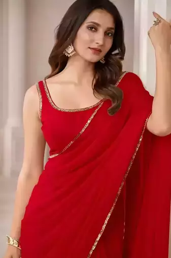 Georgette Saree with Designer Blouse & Golden Lace Border – Party Wear & Wedding Collection