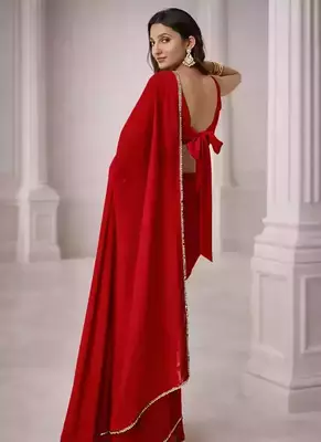 Georgette Saree with Designer Blouse & Golden Lace Border     Party Wear & Wedding Collection 3