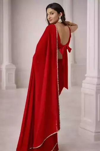 Georgette Saree with Designer Blouse & Golden Lace Border – Party Wear & Wedding Collection