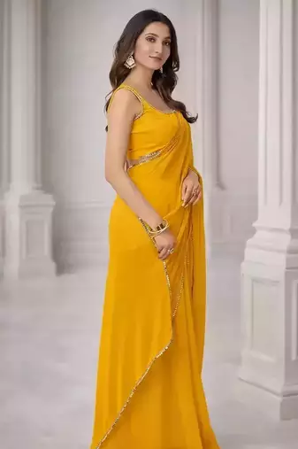 Georgette Saree with Designer Blouse & Golden Lace Border – Party Wear & Wedding Collection