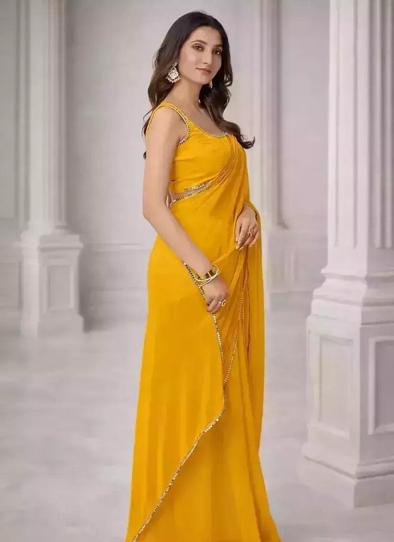 Georgette Saree with Designer Blouse & Golden Lace Border – Party Wear & Wedding Collection
