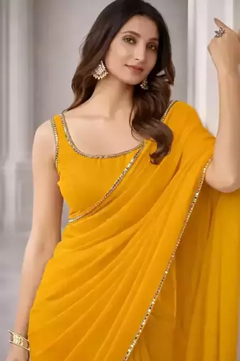 Georgette Saree with Designer Blouse & Golden Lace Border – Party Wear & Wedding Collection