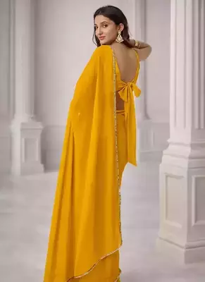 Georgette Saree with Designer Blouse & Golden Lace Border     Party Wear & Wedding Collection 3