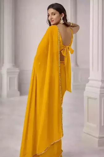 Georgette Saree with Designer Blouse & Golden Lace Border – Party Wear & Wedding Collection