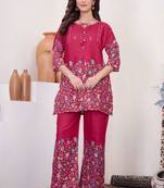 Pink floral printed cotton classic co ord set