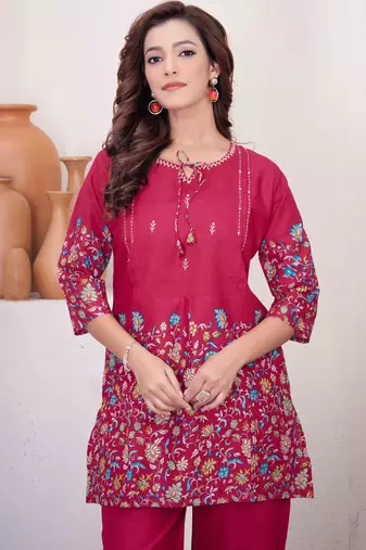 Pink floral printed cotton classic co ord set