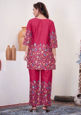 Pink floral printed cotton classic co ord set 4