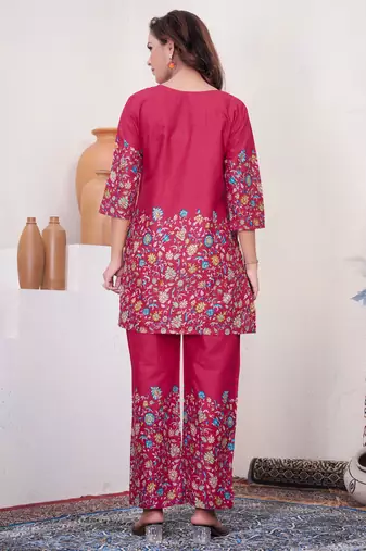 Pink floral printed cotton classic co ord set