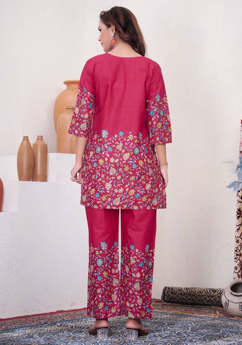 Pink floral printed cotton classic co ord set