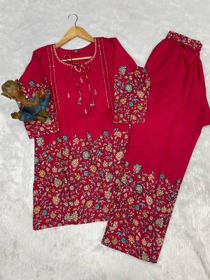 Pink floral printed cotton classic co ord set 5