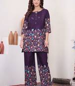 Wine floral printed cotton classic co ord set