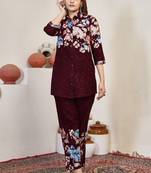 Maroon floral printed cotton classic co ord set