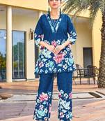 Teal floral printed cotton classic co ord set