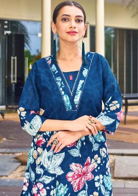 Teal floral printed cotton classic co ord set 2